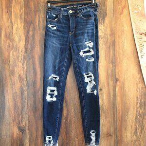 American Eagle Distressed Next Level Stretch Hi Rise Jegging Crop Size 0